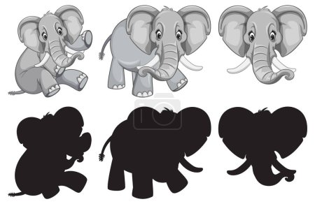 Téléchargez les illustrations : Collecte d'éléphants dans différentes poses - en licence libre de droit