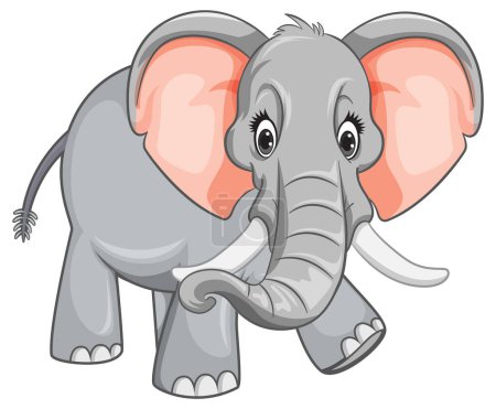 Téléchargez les illustrations : Adorable éléphant gris avec de grandes oreilles roses - en licence libre de droit
