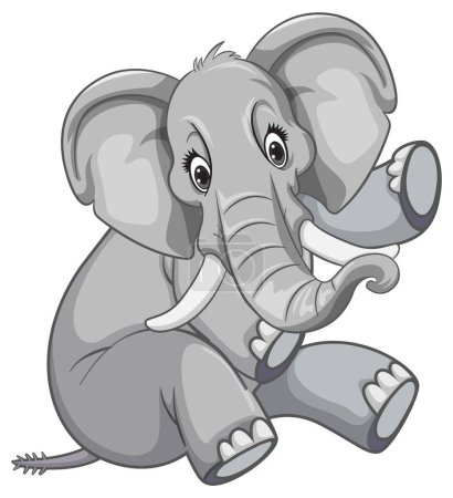 Entzückender grauer Cartoon-Elefant sitzt und lächelt