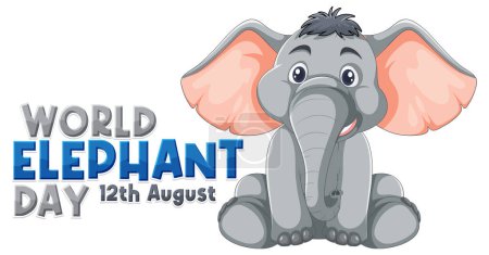 Ilustración de Lindo elefante de dibujos animados celebrando el Día Mundial del Elefante. - Imagen libre de derechos