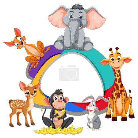 Ilustración de Ilustración colorida de diversos animales felices - Imagen libre de derechos