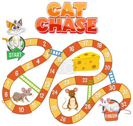 Ilustración de Colorido juego de mesa con gato, ratones y queso - Imagen libre de derechos