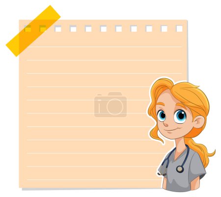 Cartoon of a smiling female doctor with notepad