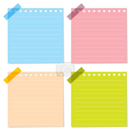 Illustration for Four colorful sticky notes with adhesive tape - Royalty Free Image