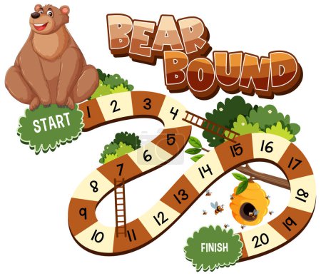 Ilustración de Colorido juego de mesa con tema oso y bosque - Imagen libre de derechos