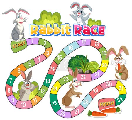 Ilustración de Colorido juego de mesa con personajes de conejo juguetón - Imagen libre de derechos