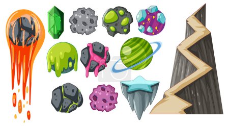 Collection of various rocks and crystals in vector style