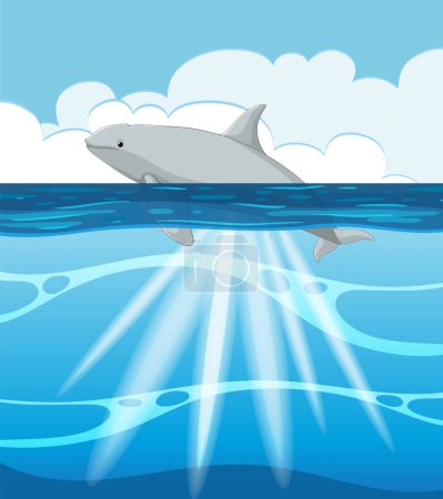 Vektorillustration eines Hais über und unter Wasser.