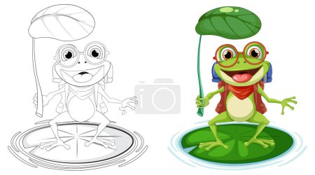 Illustration for Colorful frog cartoon under a green umbrella - Royalty Free Image