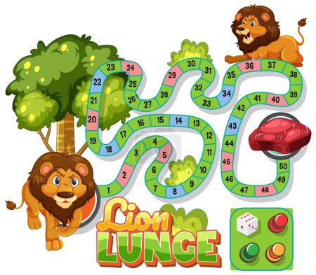 Téléchargez les illustrations : Conception de jeu de société coloré avec lion et arbre - en licence libre de droit