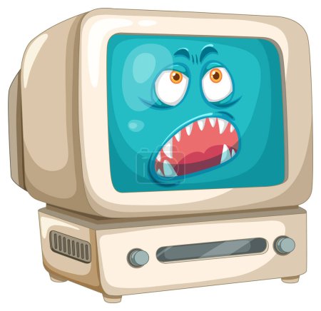 Cartoon of an angry television with expressive face