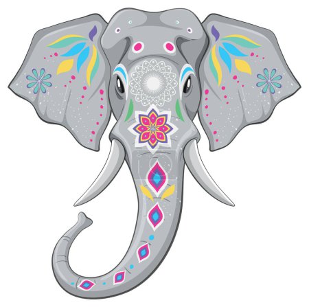 Téléchargez les illustrations : Vecteur artistique d'un éléphant décoré dans des couleurs vives - en licence libre de droit