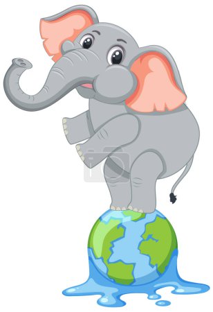Éléphant mignon debout sur un globe aqueux