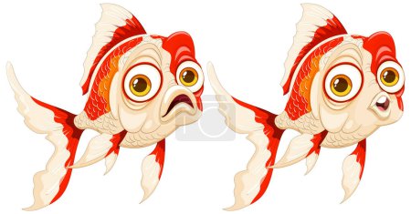 Téléchargez les illustrations : Deux poissons rouges vibrants nageant côte à côte - en licence libre de droit