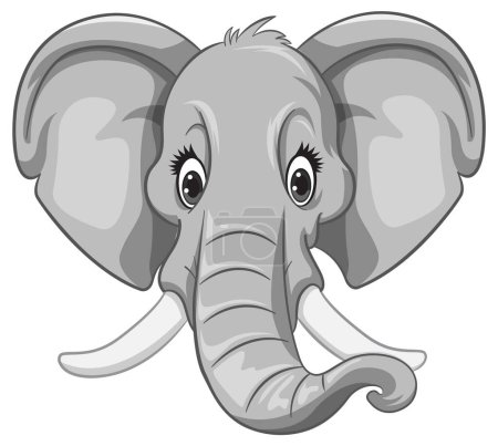 Ilustración de Adorable elefante gris de dibujos animados con ojos grandes - Imagen libre de derechos