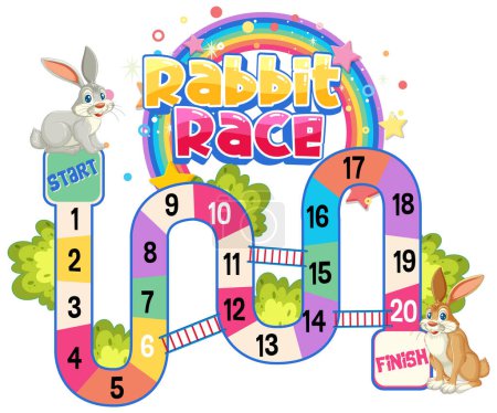 Illustration for Colorful board game with rabbits and numbers - Royalty Free Image