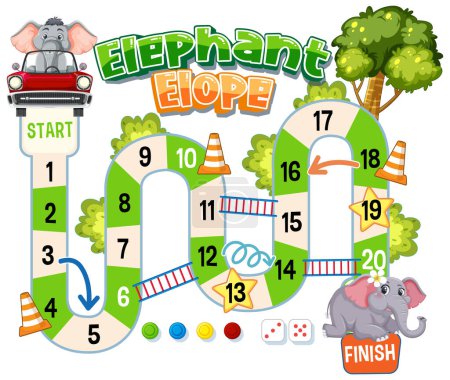 Ilustración de Colorido juego de mesa con elefantes y camino numerado - Imagen libre de derechos