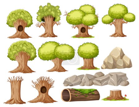 Téléchargez les illustrations : Collecte de différents arbres et formations rocheuses - en licence libre de droit