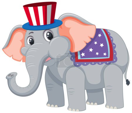 Ilustración de Elefante de dibujos animados vestido con traje de temática americana - Imagen libre de derechos