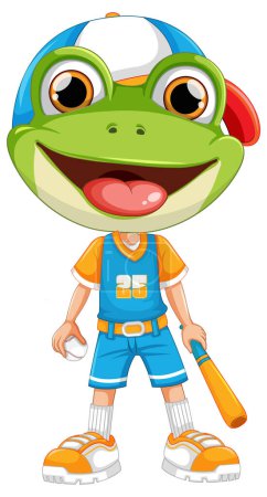 Téléchargez les illustrations : Joyeux personnage de grenouille en tenue de baseball - en licence libre de droit