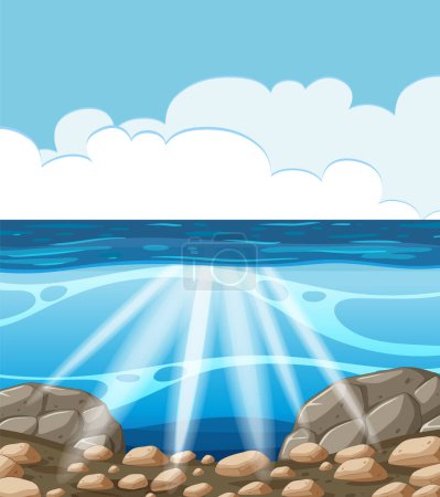 Ilustración de Ilustración vectorial de un paisaje oceánico sereno - Imagen libre de derechos