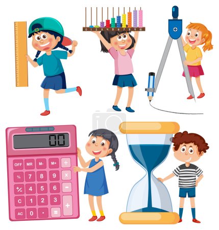 Illustration for Kids using various educational tools playfully - Royalty Free Image