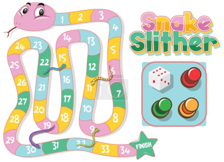 Ilustración de Colorido diseño de juego de mesa para niños con temática de serpiente - Imagen libre de derechos