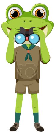 Illustration for A frog scout looking through binoculars - Royalty Free Image