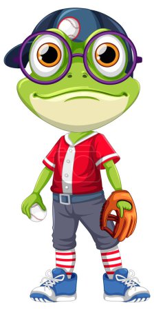 Frog in baseball attire holding a glove
