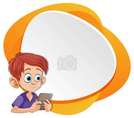 Illustration for Cartoon of a boy using a smartphone, blank bubble - Royalty Free Image