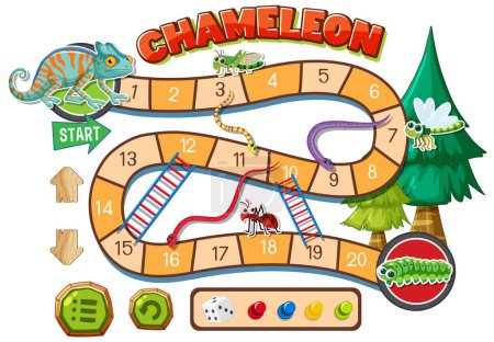 Colorful board game with chameleons and insects