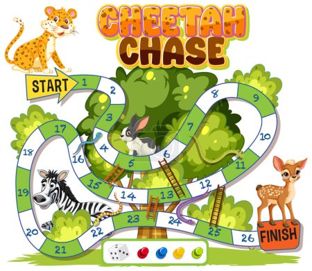 Illustration for Animal-themed board game with colorful paths - Royalty Free Image