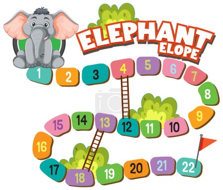 Illustration for Colorful board game layout with elephant and numbers - Royalty Free Image