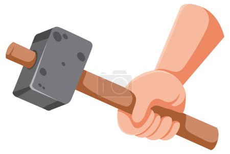 Two hands shaking, holding a large hammer together