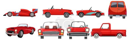 Illustration for Collection of different styles of red vehicles - Royalty Free Image