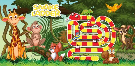 Téléchargez les illustrations : Colorful board game with animals in a forest setting - en licence libre de droit