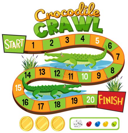Ilustración de Colorido juego de mesa para niños con cocodrilos - Imagen libre de derechos