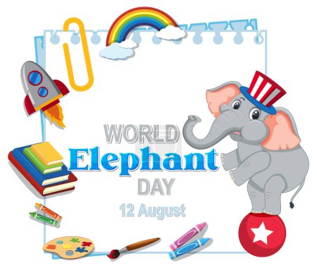 Téléchargez les illustrations : Vecteur coloré célébrant la Journée mondiale de l'éléphant, 12 août. - en licence libre de droit