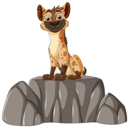 Ilustración de Sonriente hiena sentada en grandes rocas - Imagen libre de derechos
