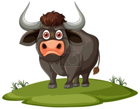 Illustration for Cute buffalo standing on green grass - Royalty Free Image