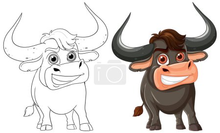 Illustration for Happy bull character with big horns - Royalty Free Image