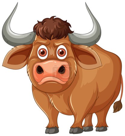 Téléchargez les illustrations : Mignon taureau dessin animé avec des yeux expressifs - en licence libre de droit