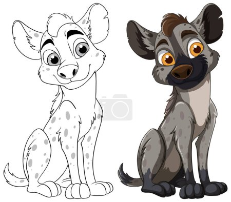Illustration for Color and outline versions of a hyena - Royalty Free Image