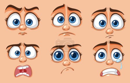 Ilustración de Varias expresiones faciales de dibujos animados que muestran emociones - Imagen libre de derechos