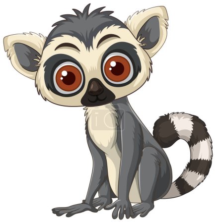 Adorable lemur with big eyes and striped tail