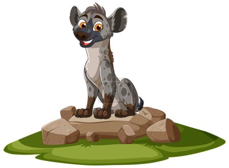 Illustration for Smiling hyena sitting on rocks and grass - Royalty Free Image