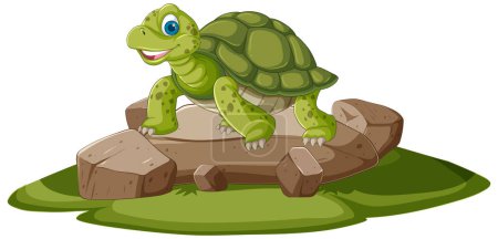 Smiling turtle standing on a rock