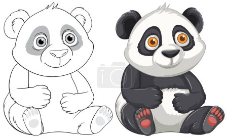 Adorable panda with colored and outlined versions