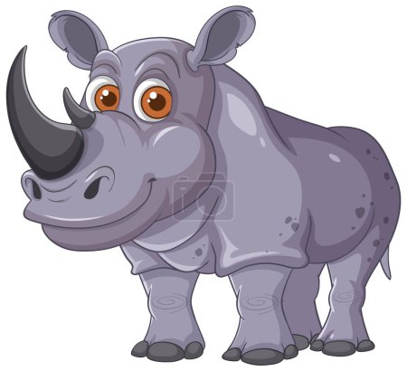 Smiling rhino with big eyes and horn