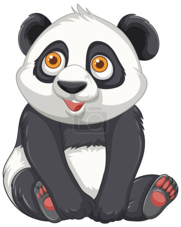Téléchargez les illustrations : Adorable panda avec de gros yeux assis heureux - en licence libre de droit